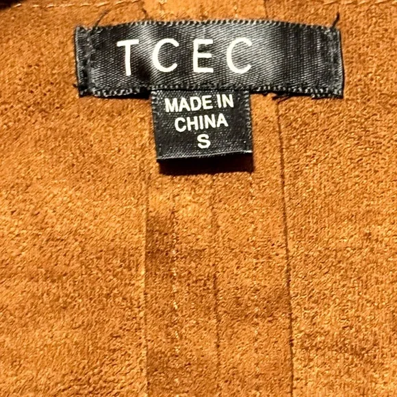 TCEC Faux Suede Brown Tan Fringe Western Festival Sleeveless Open Front Vest - Picture 5 of 6